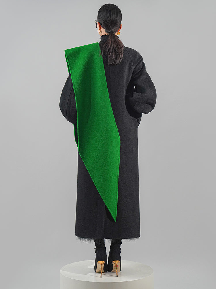 Huanzi designer double-sided cashmere coat mid-length contrast autumn winter wool coat - Time