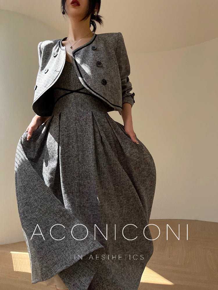 Aconiconi  Elegant gray pleated dress and short jacket - Kawashima Girl