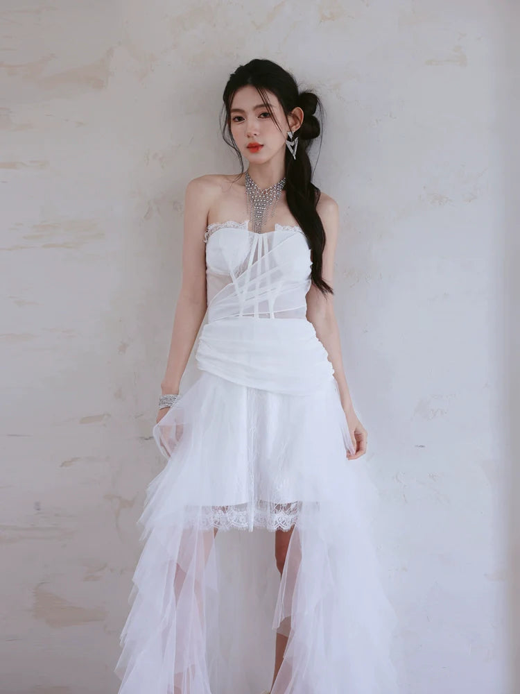 DOLLY Elegant White Two Piece Bandeau Wedding Dress-MUNA