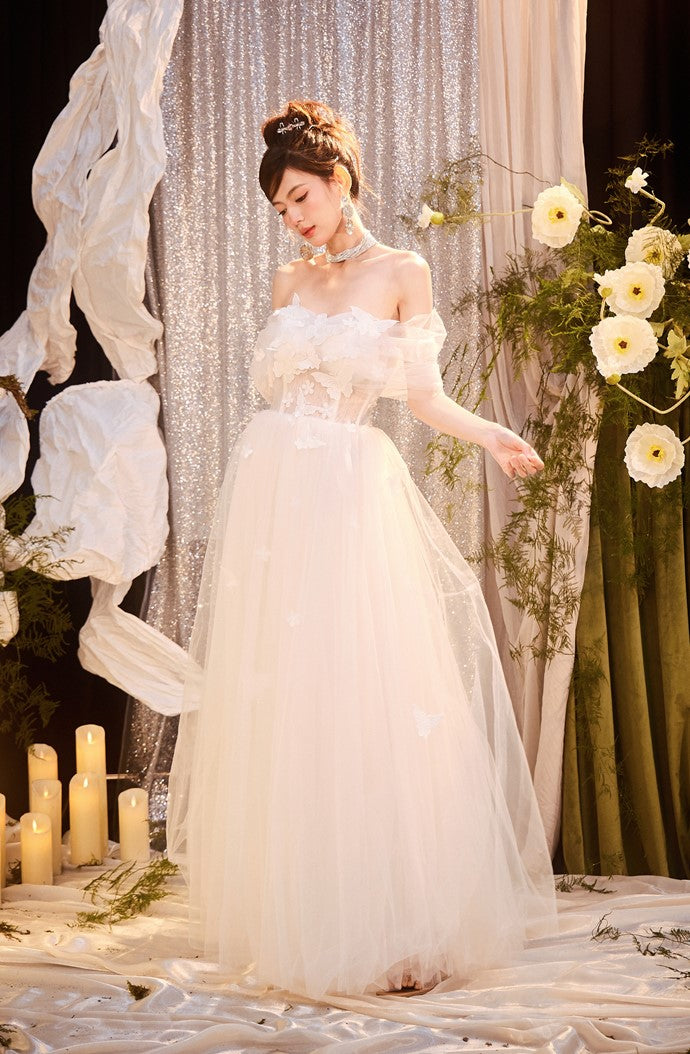 DOLLY Elegant White Off Shoulder Short Sleeve Flower Wedding Dress-SOPHIE (V)