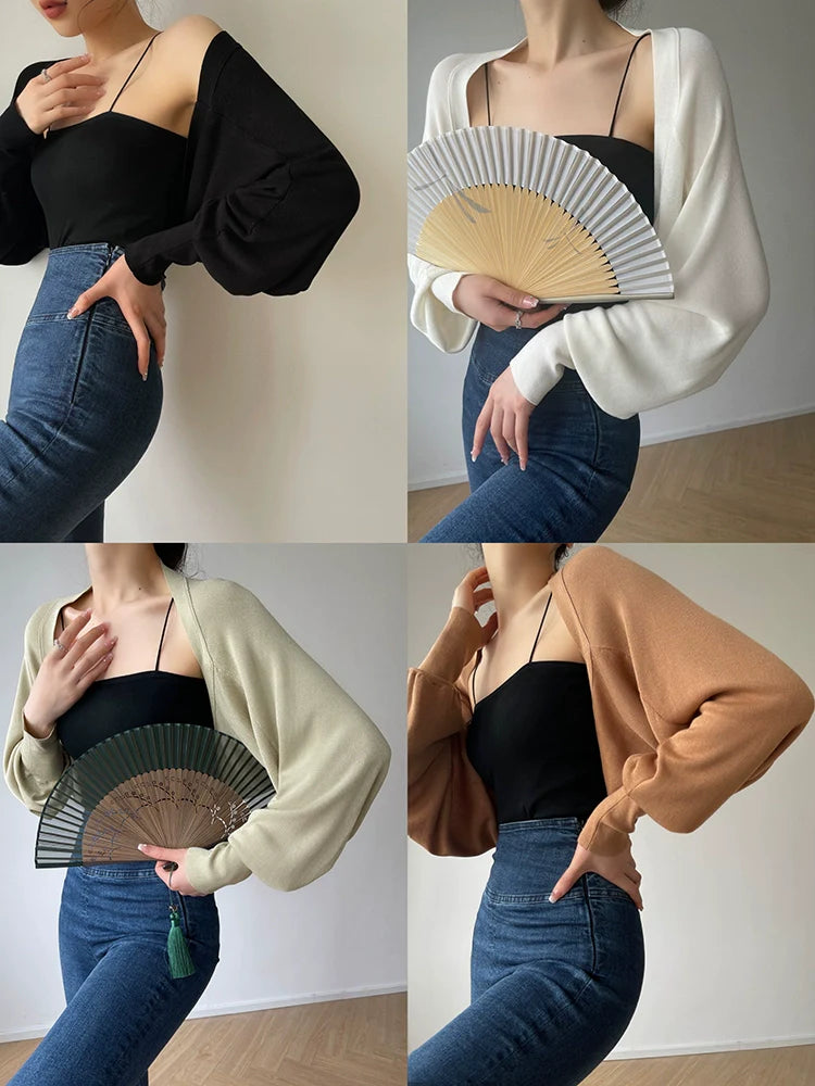 Aconiconi Elegant Bat Style Long Sleeve Chic Versatile Cardigan-Jessica (vvv)