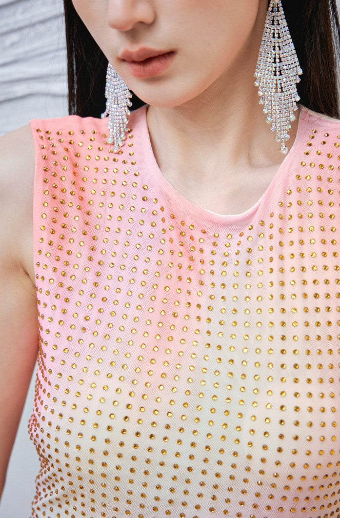 DOLLY High End Crew Neck Sleeveless Pink Gradient Dress-KILA