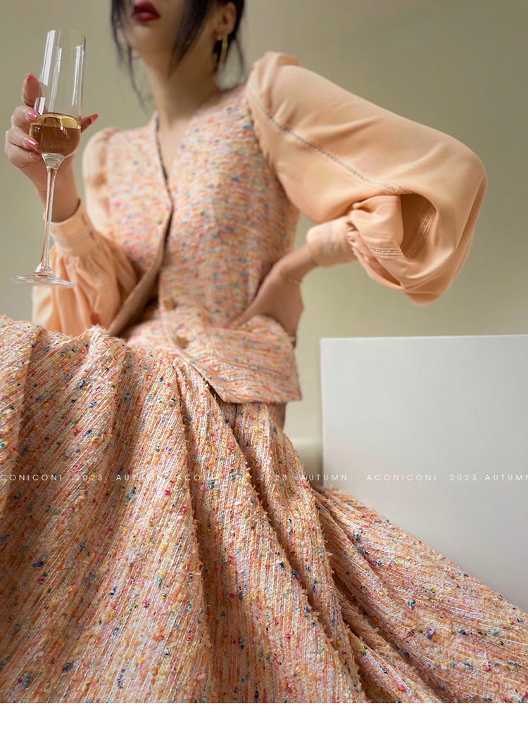 Aconiconi| Tweed, high-end vest, shirt,, high-waisted skirt - Anabelle