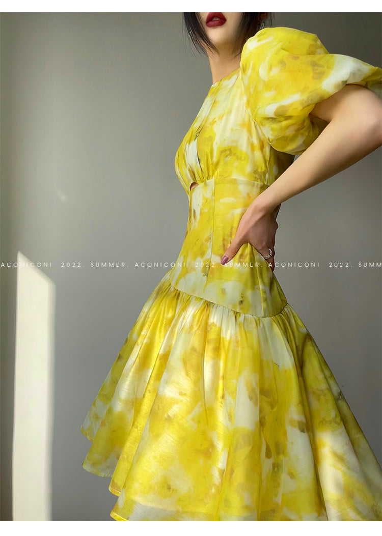 Aconiconi|Lemon yellow high end summer dress- desire