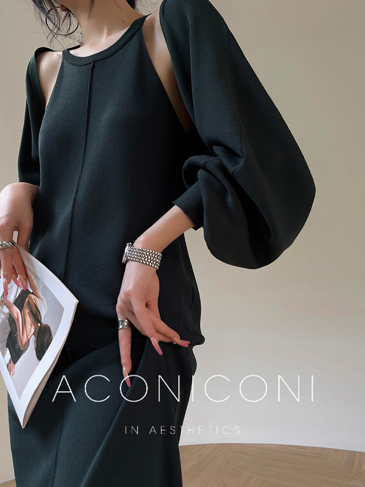 Aconiconi| Knitted dress suit + classic shawl versatile cardigan - Paris