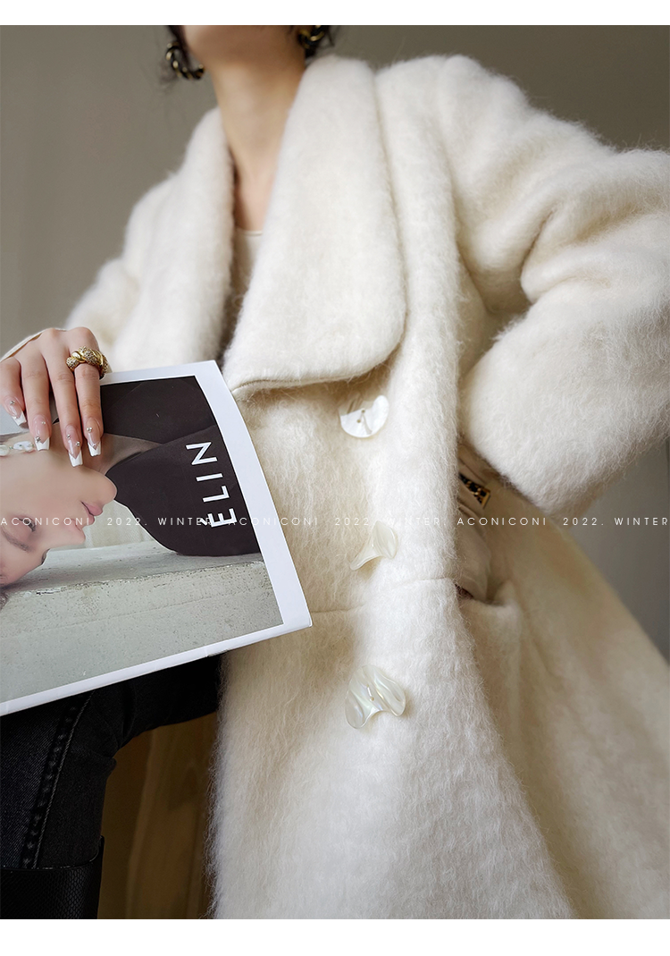 Aconiconi|Thick korean white winter Long Wool Coat - Ting Tea