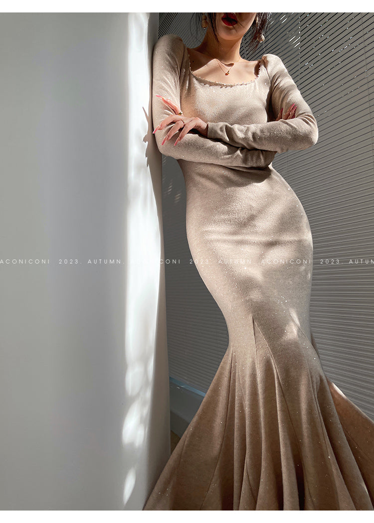 Aconiconi| Mermaid minimal sequin knitted sweater dress - Cace