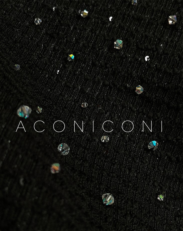 Aconiconi Elegant Black Retro High Waist Diamond Tassel Chic Skirt- Shallow Light
