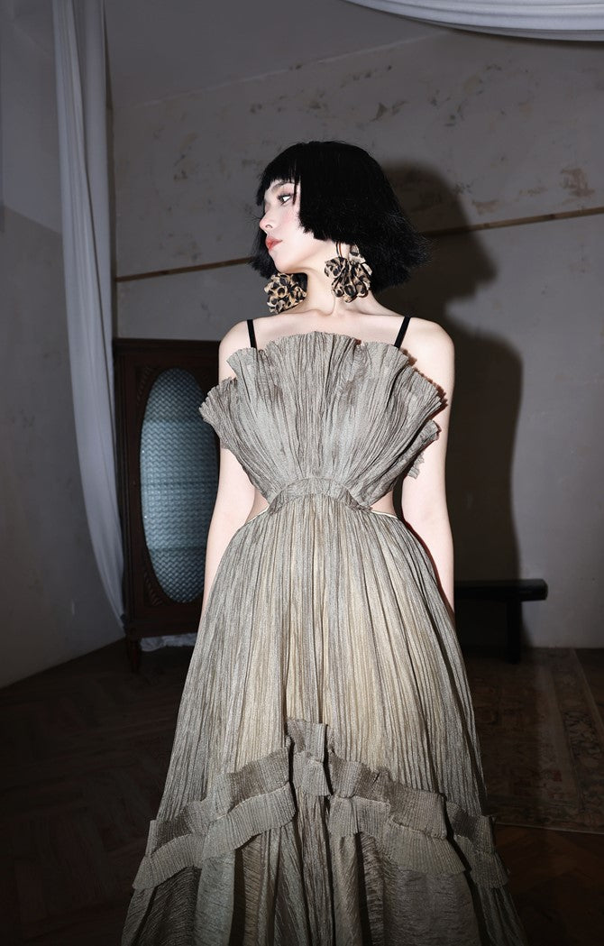DOLLY Luxury Sleeveless Backless Strap Handmade Pleated Party Dress-GINA