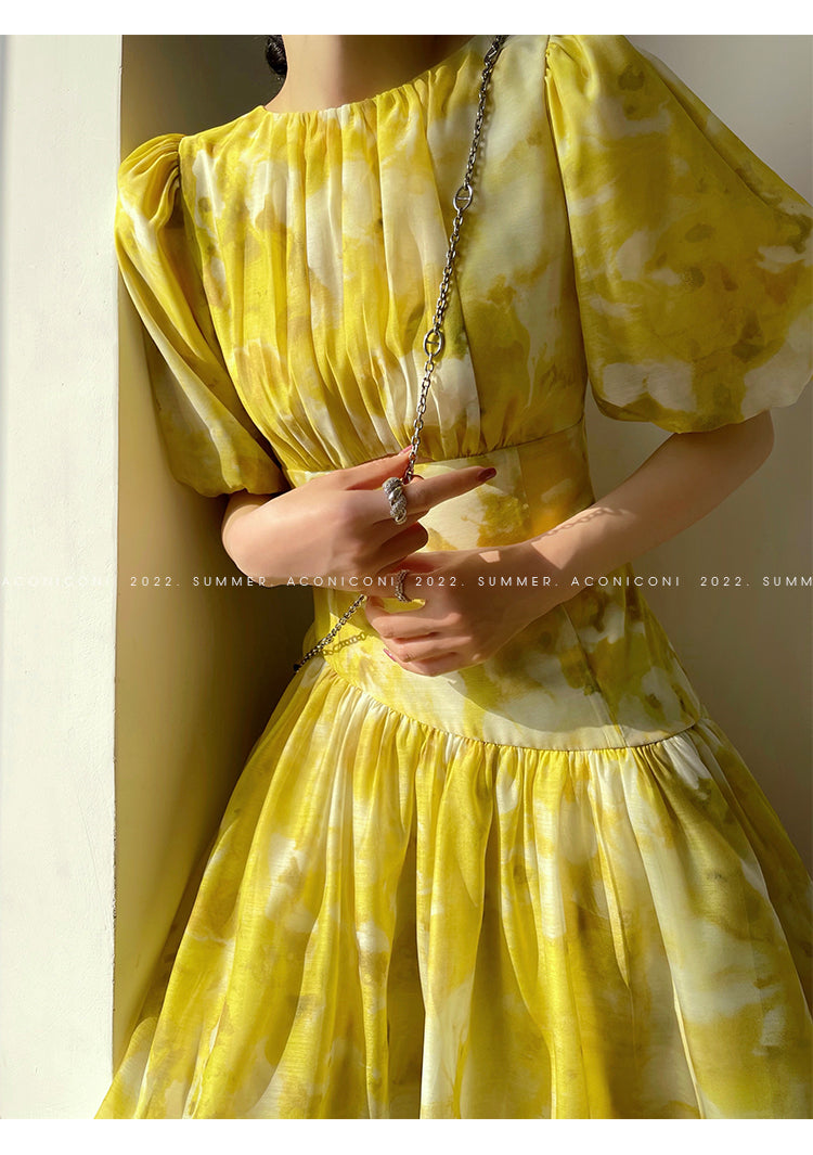 Aconiconi|Lemon yellow high end summer dress- desire