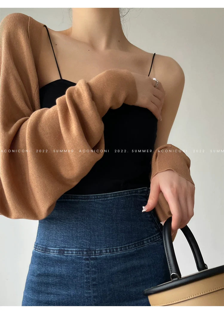Aconiconi Elegant Bat Style Long Sleeve Chic Versatile Cardigan-Jessica (vvv)