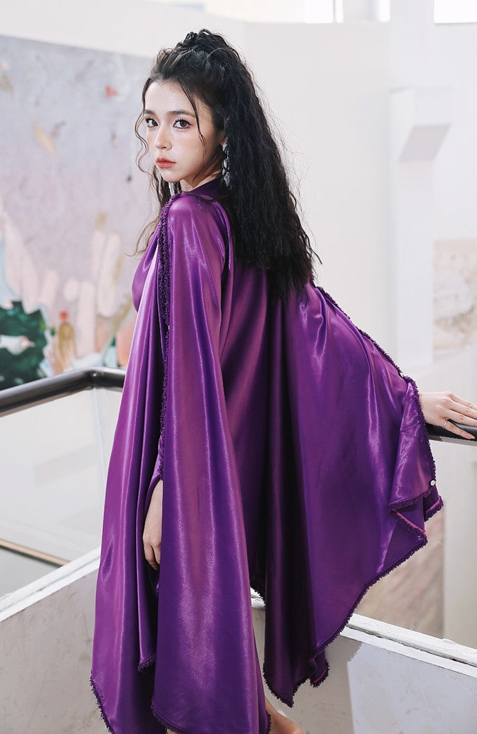 DOLLY Elegant Deep Purple Off Shoulder Swing Collar Short Party Dress-PREETI