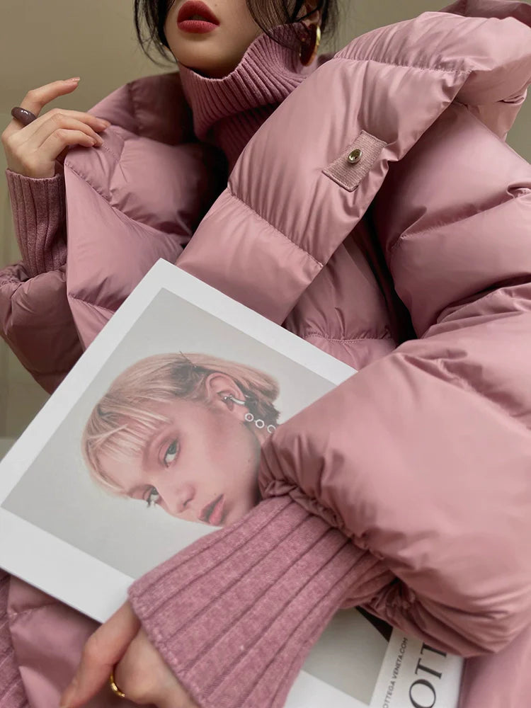 Aconiconi Luxury Purple Duck Down Hooded Loose Thick Warm Winter Coat- Dreamberry Cheese