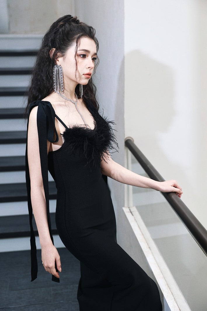 DOLLY Elegant Black French Style Body Shape Suspender Dinner Dress-LENA (V)
