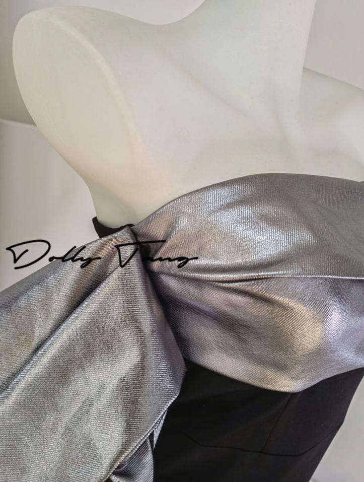 DOLLY High End Sliver/Black Off Shoulder strapless Long Cocktail Dress-MILAN