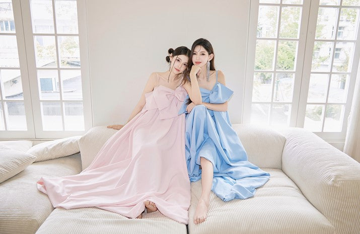 DOLLY Luxury Pink/Blue Sleeveless Big Bow Long Loose Resort hanbok Dress-JIJI