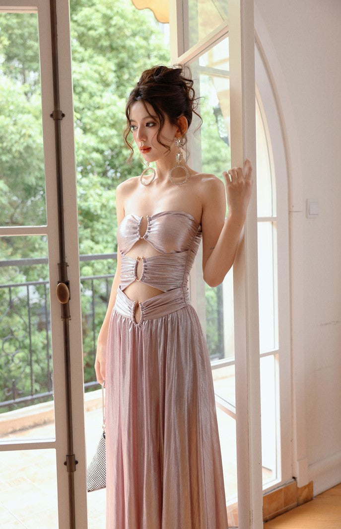 DOLLY Luxury Sleeveless Skin Revealing Tube Top Hollow Birthday Dress-MIA