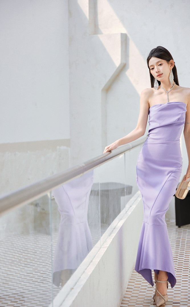 DOLLY Luxury Light Purple body con Taro Tube Top Fishtail Dress-ALERO