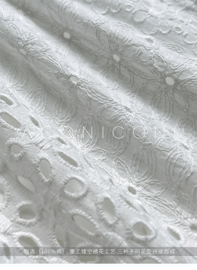 Aconiconi| French coffee break lace cotton white dress - Smoke
