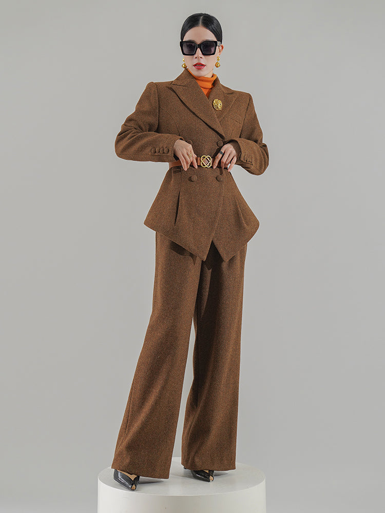 Huanzi worsted wool high-end vintage British women's autumn winter blazer - Tiwe