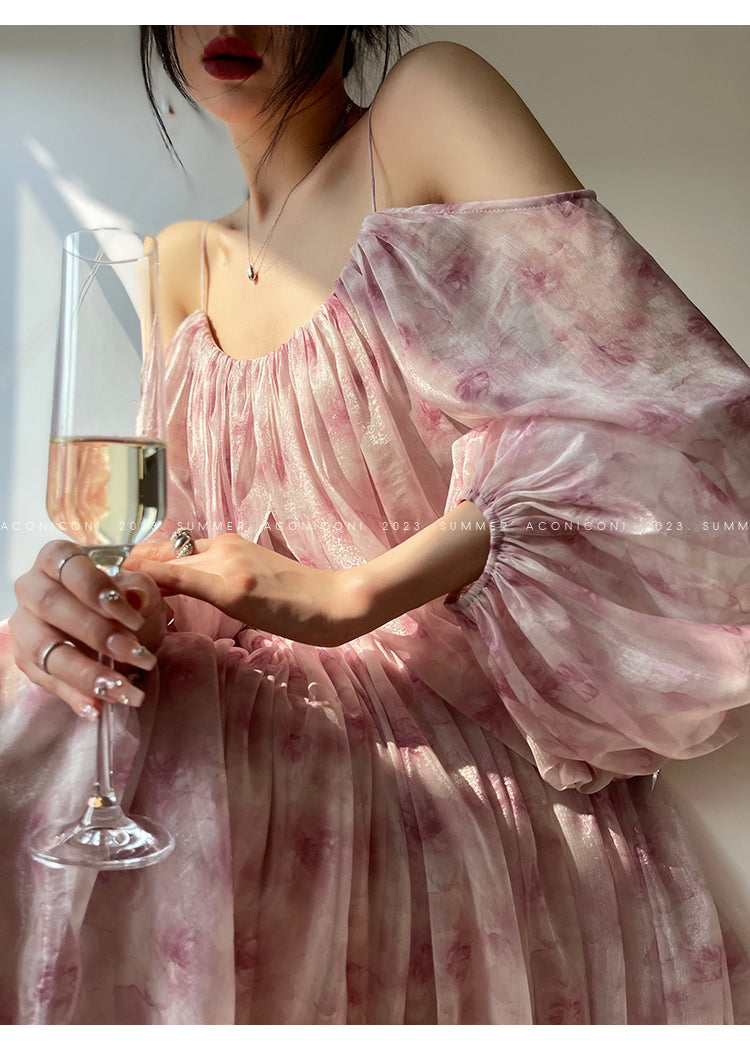 Aconiconi| Slip Off-the-Shoulder Top Skirt - Flower fairy