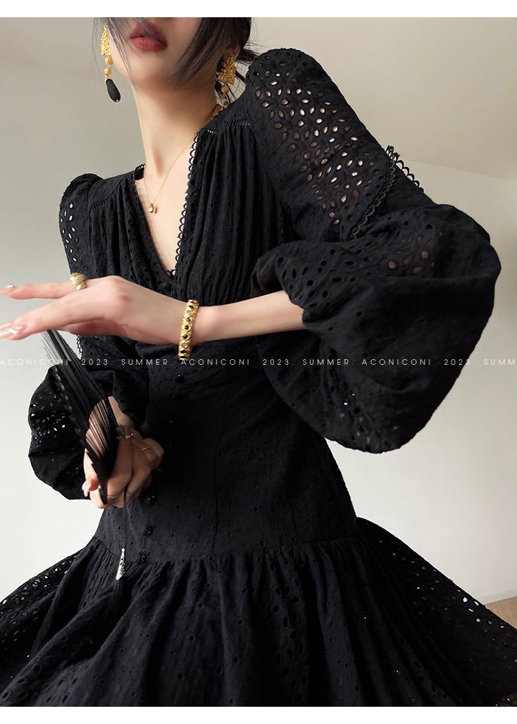 Aconiconi| French coffee break lace cotton white dress - Smoke
