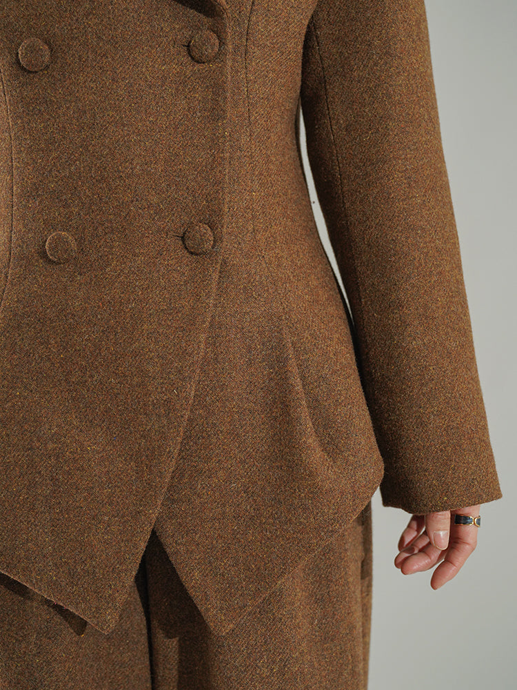 Huanzi worsted wool high-end vintage British women's autumn winter blazer - Tiwe