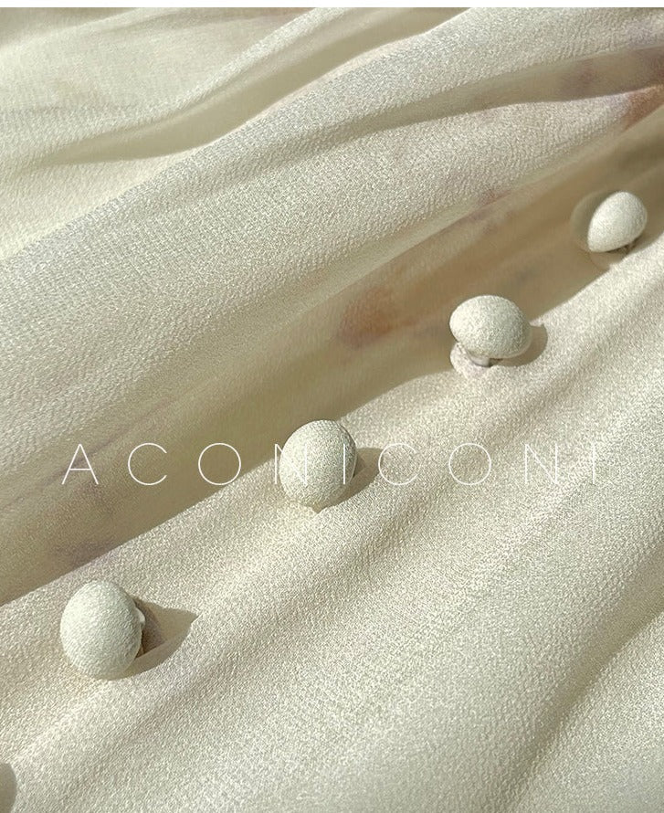 Aconiconi| French print fairy vacation loose chiffon long dress - Huanxi dream