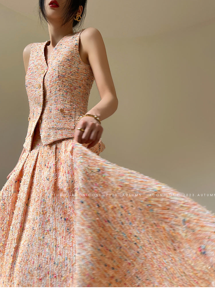 Aconiconi| Tweed, high-end vest, shirt,, high-waisted skirt - Anabelle