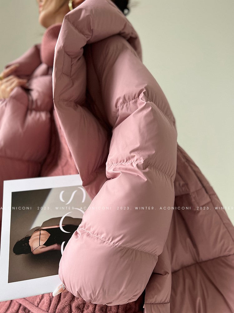 Aconiconi Luxury Purple Duck Down Hooded Loose Thick Warm Winter Coat- Dreamberry Cheese