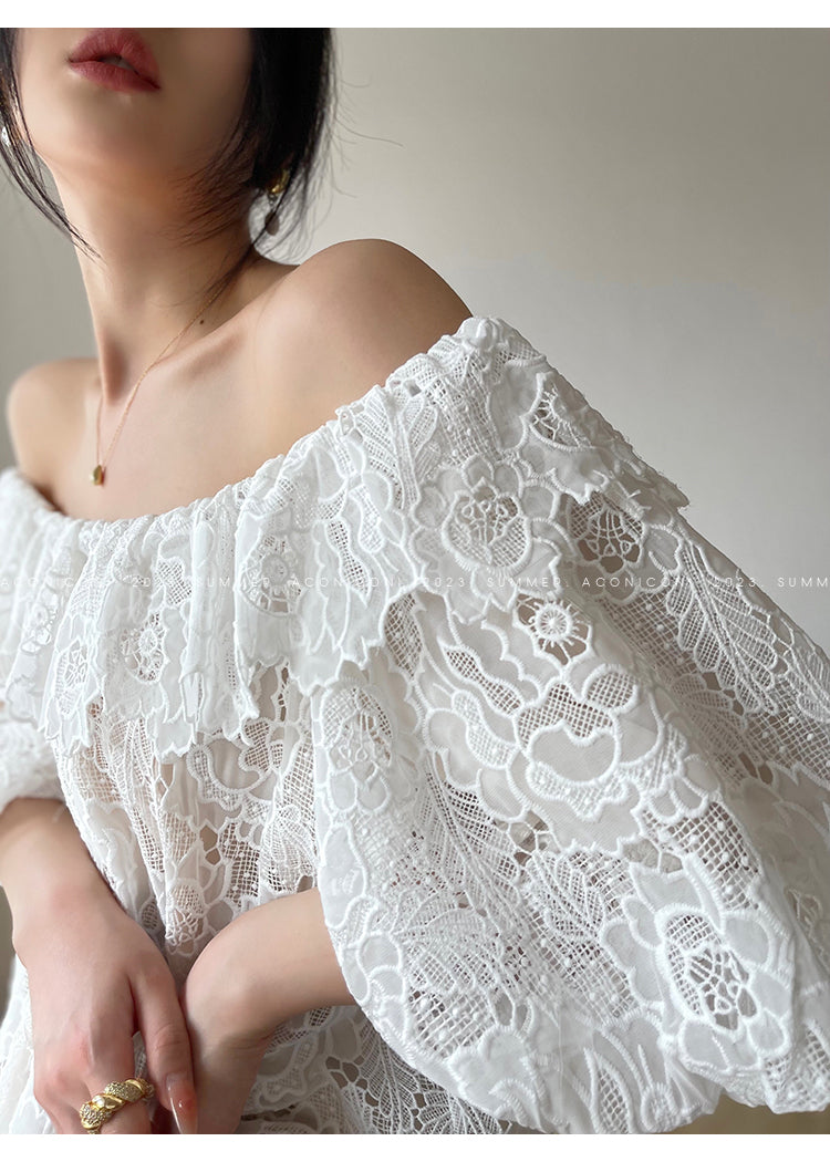 Aconiconi Heavy ruffled lace skirt top - Begonia