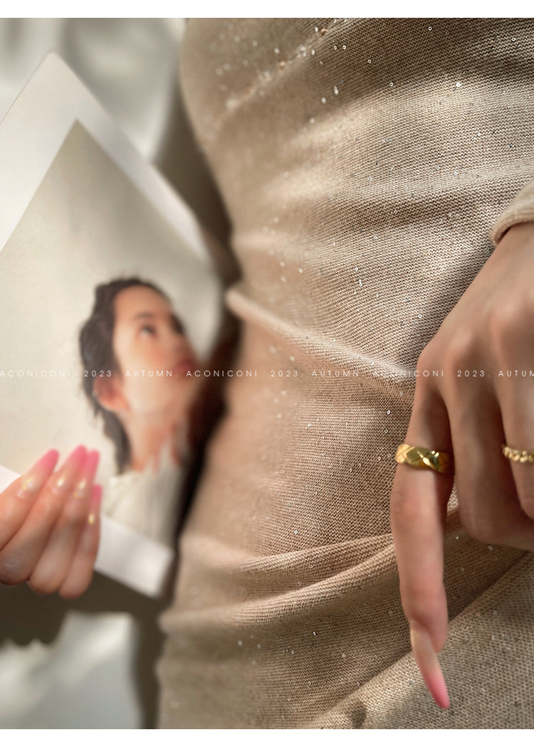 Aconiconi| Mermaid minimal sequin knitted sweater dress - Cace