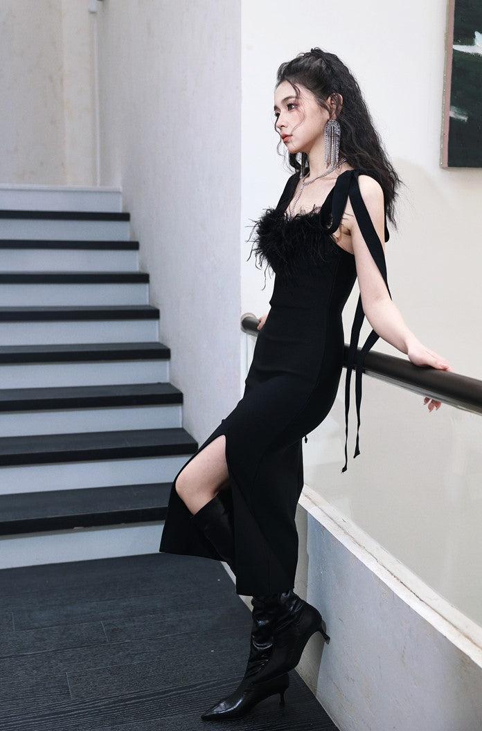 DOLLY Elegant Black French Style Body Shape Suspender Dinner Dress-LENA (V)