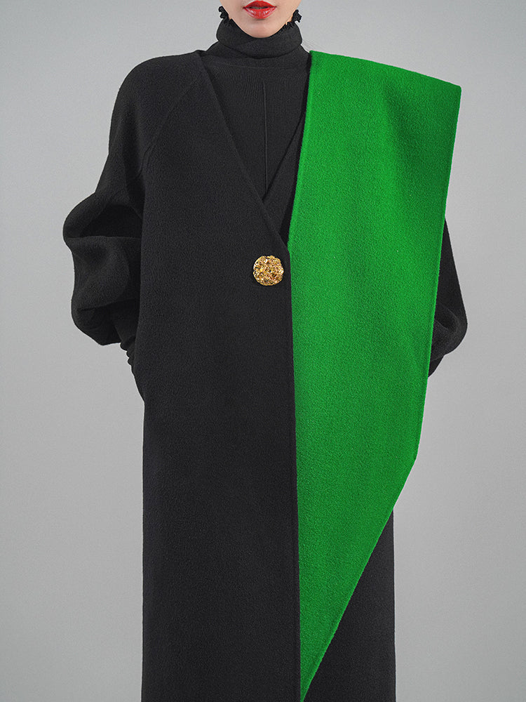 Huanzi designer double-sided cashmere coat mid-length contrast autumn winter wool coat - Time