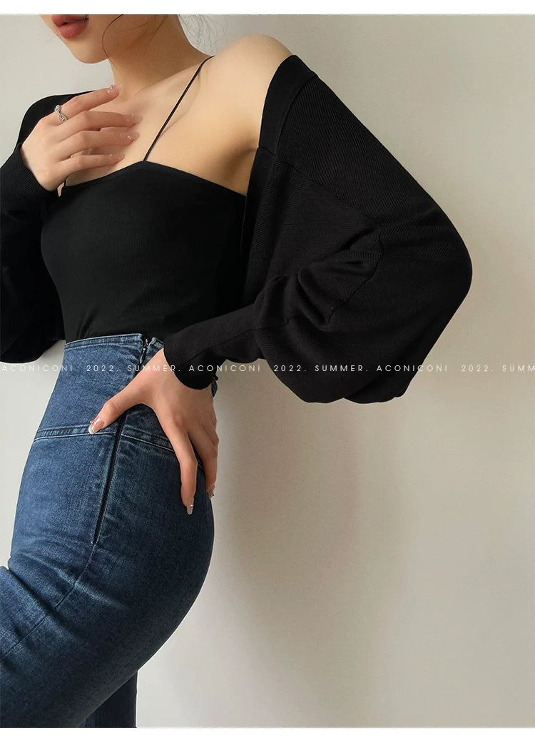 Aconiconi Elegant Bat Style Long Sleeve Chic Versatile Cardigan-Jessica (vvv)