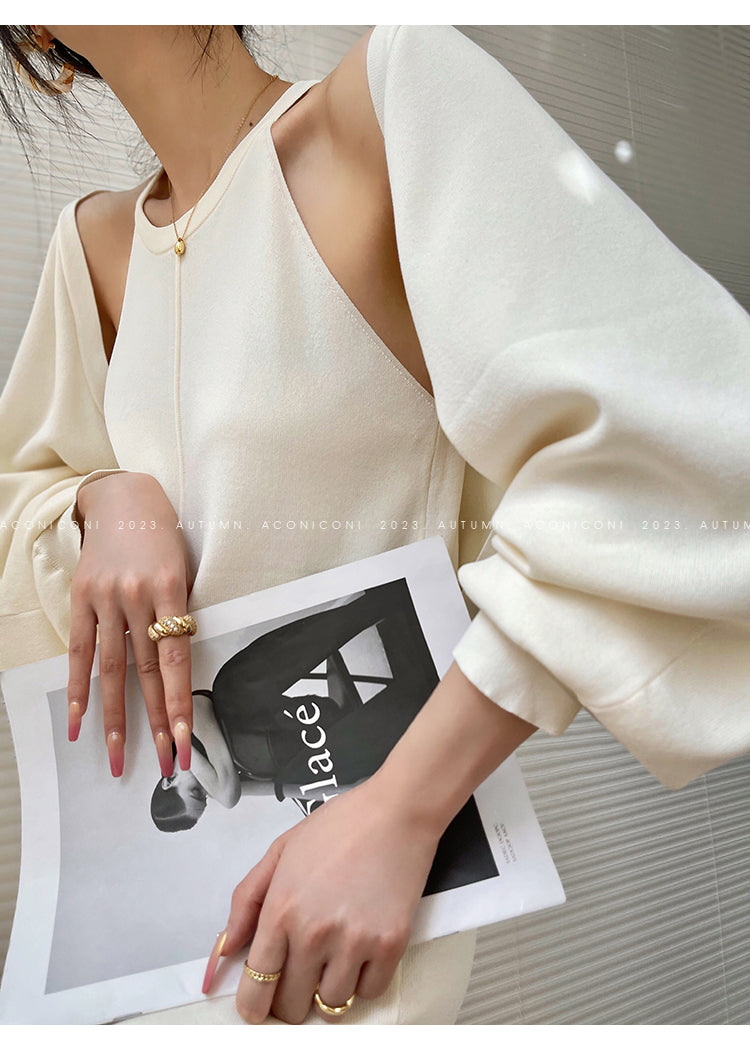 Aconiconi| Knitted dress suit + classic shawl versatile cardigan - Paris