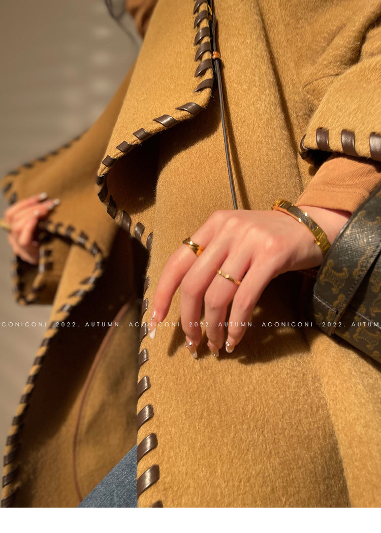 Aconiconi| Full wool coat classic double-sided wool woven belt coat -Nocturne
