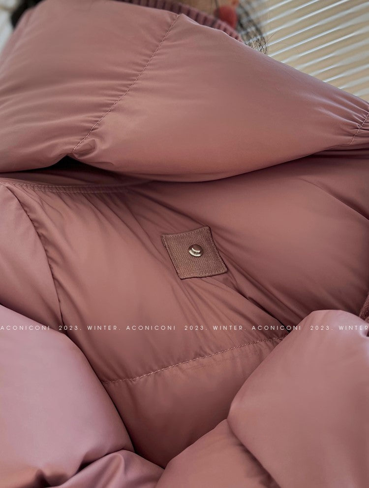 Aconiconi Luxury Purple Duck Down Hooded Loose Thick Warm Winter Coat- Dreamberry Cheese