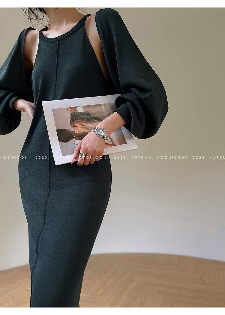 Aconiconi| Knitted dress suit + classic shawl versatile cardigan - Paris
