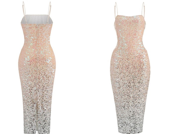 DOLLY Elegant Gradient Sleeveless Sexy Hollow Waist Cocktail Dress- (V)