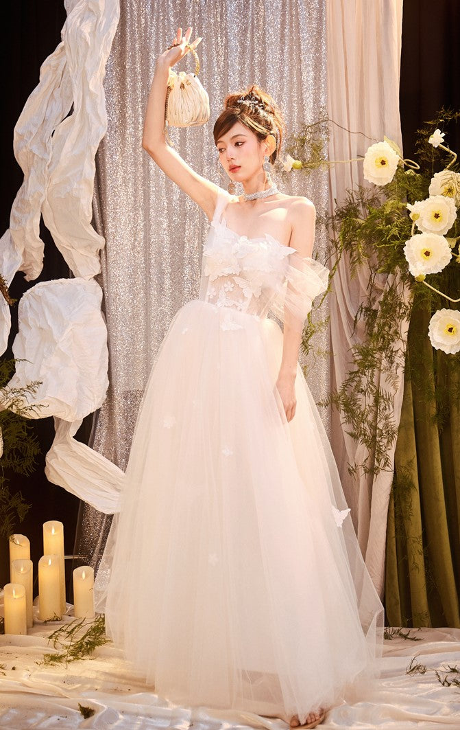 DOLLY Elegant White Off Shoulder Short Sleeve Flower Wedding Dress-SOPHIE (V)