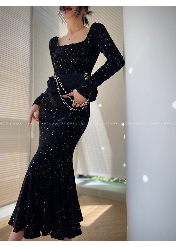 Aconiconi| Mermaid minimal sequin knitted sweater dress - Cace