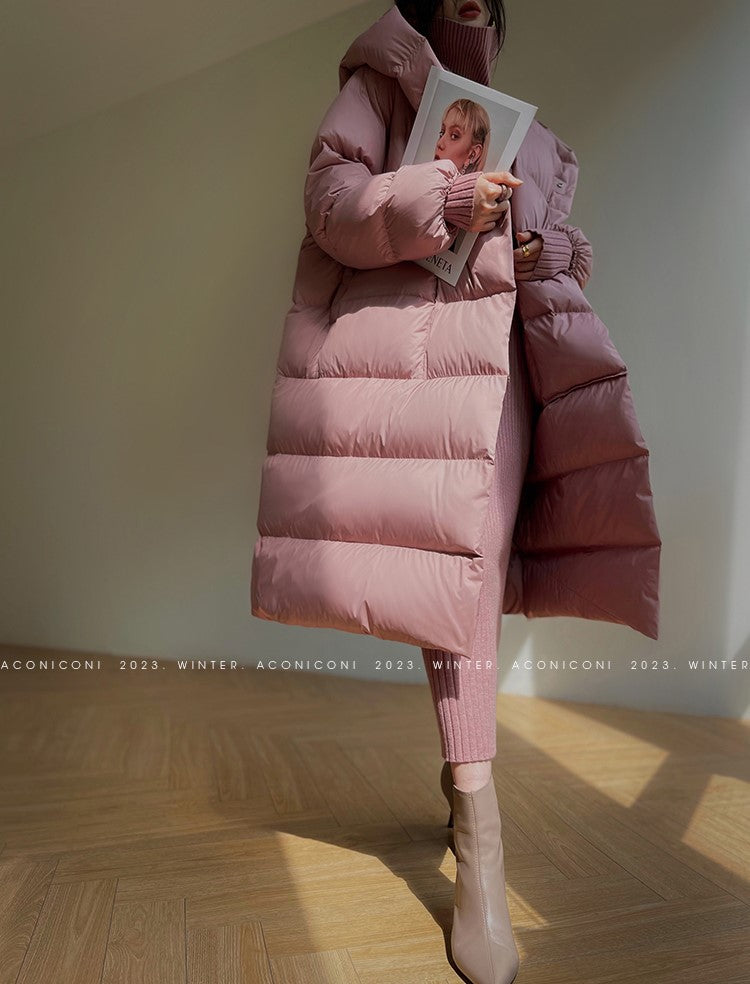 Aconiconi Luxury Purple Duck Down Hooded Loose Thick Warm Winter Coat- Dreamberry Cheese