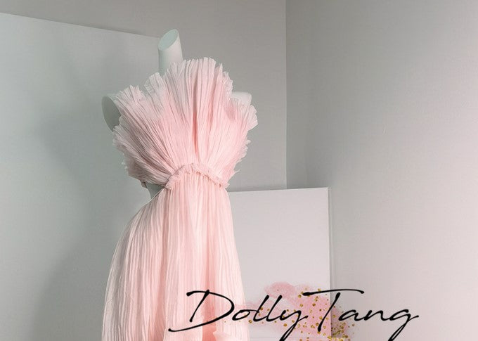 DOLLY Luxury Sleeveless Backless Strap Handmade Pleated Party Dress-GINA