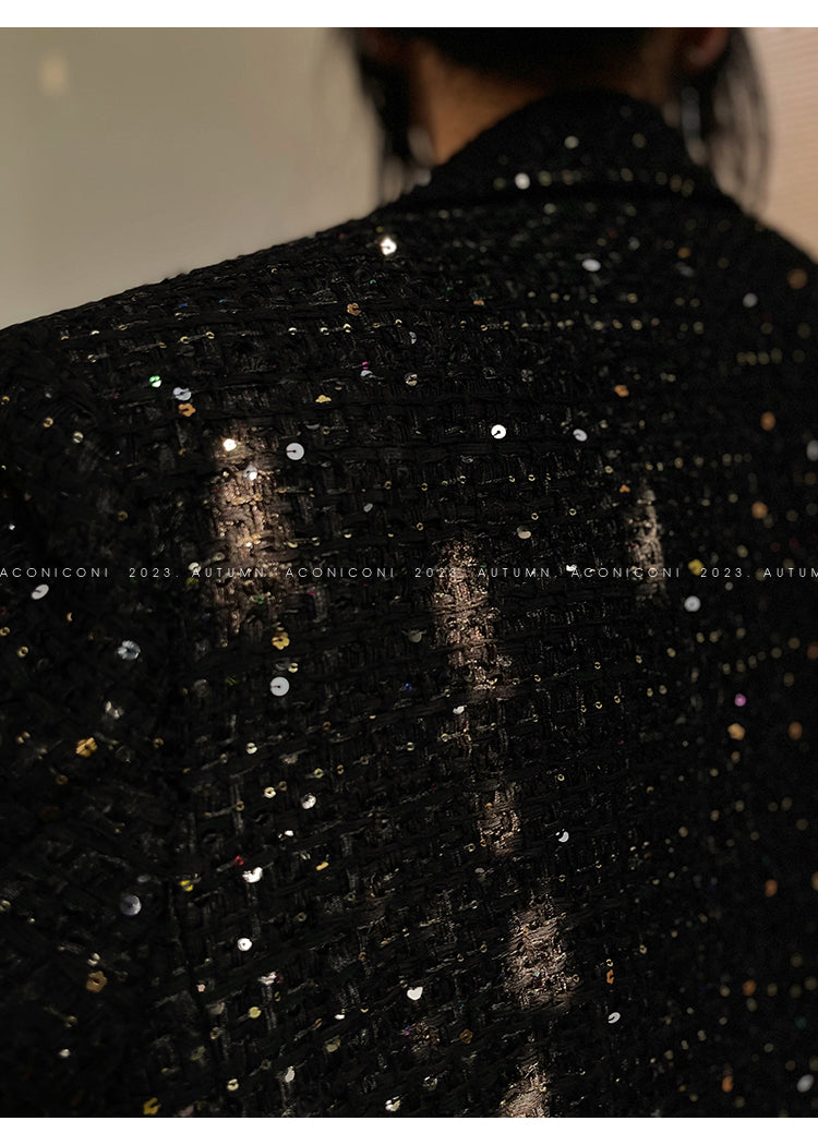 Aconiconi Tweed Sequins Fragrance Dress Skirt Loose Blazer Skirt