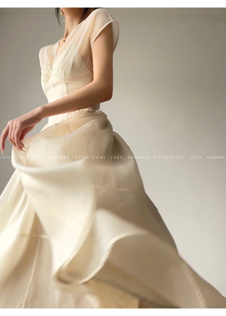 Aconiconi|high-end V-neck exquisite printed tea summer dress- Yufu fairy