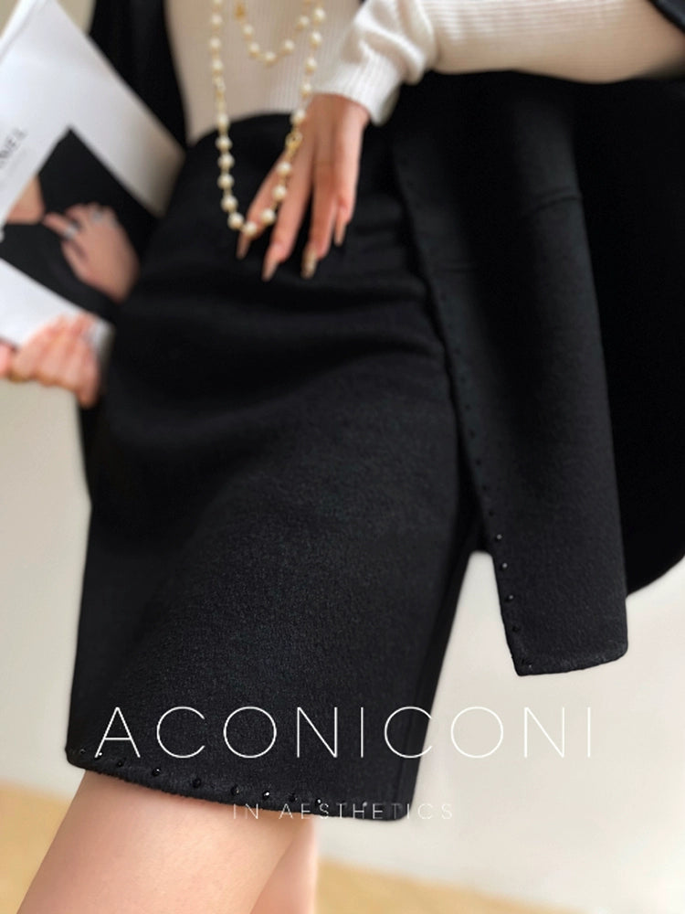 Aconiconi autumn winter Twilight wool double-sided cape coat French shawl skirt - Sea Night