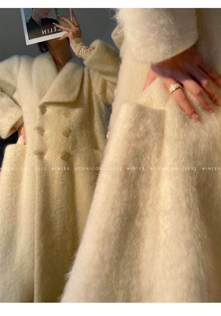 Aconiconi|Thick korean white winter Long Wool Coat - Ting Tea