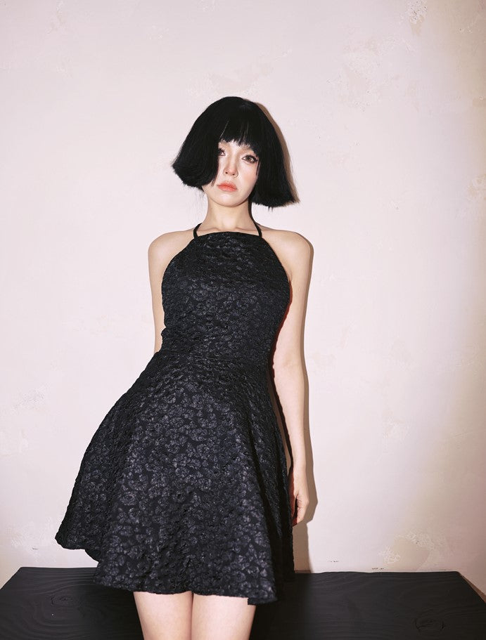DOLLY Luxury Black Bow Halter Neck Backless High Waist Short Birthday Dress-Crystal
