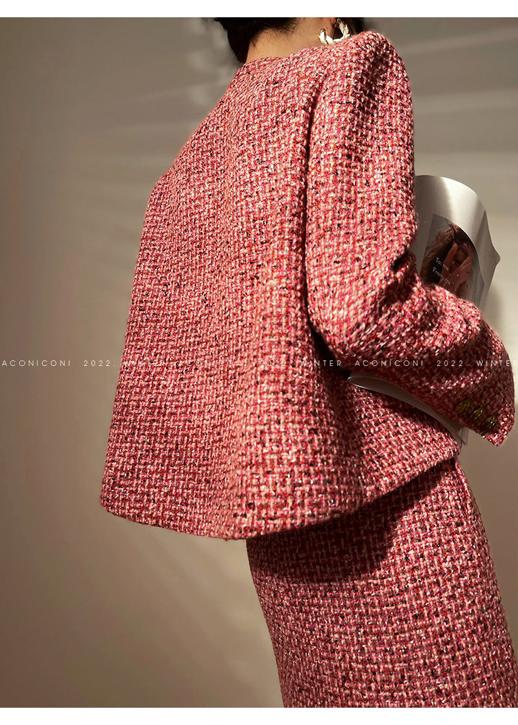 Aconiconi| bright autumn and winter elegant design jacket Skirt - Rose tea